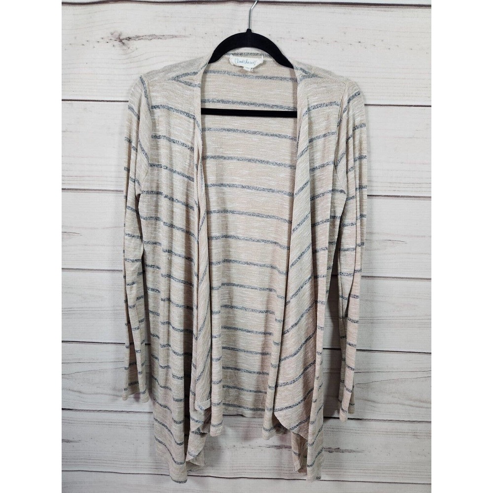 Cloud Chaser Womens Beige Black Stripe Long Sleeve Open Front Cardigan Size L‎